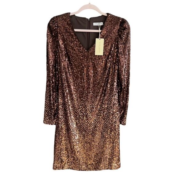 New Ramy Brook Copper Ombré Sequin Lila Dress, Long Sleeve Cocktail- Size 6 - Picture 2 of 15